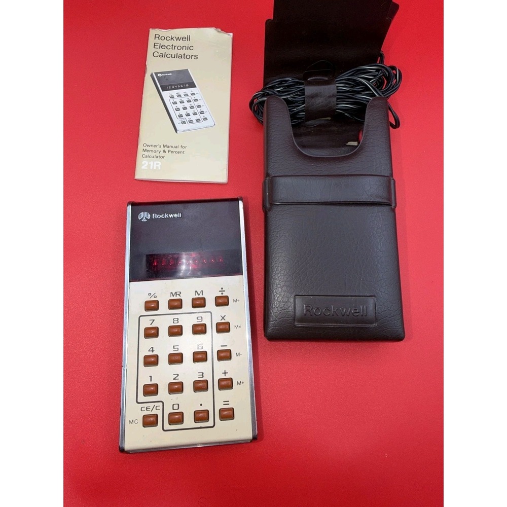 Vintage Rockwell International 21R Calculator W/Manual, Case & Charger Untested